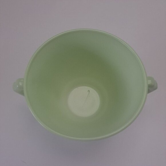 Hazel Atlas Moderntone Platonite Green Sugar Bowl Glass Double Handles - Picture 6 of 10